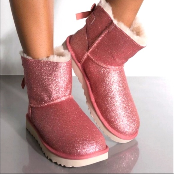 UGG | Shoes | Ugg Mini Bailey Bow Sparkle Glitter Pink Boots | Poshmark